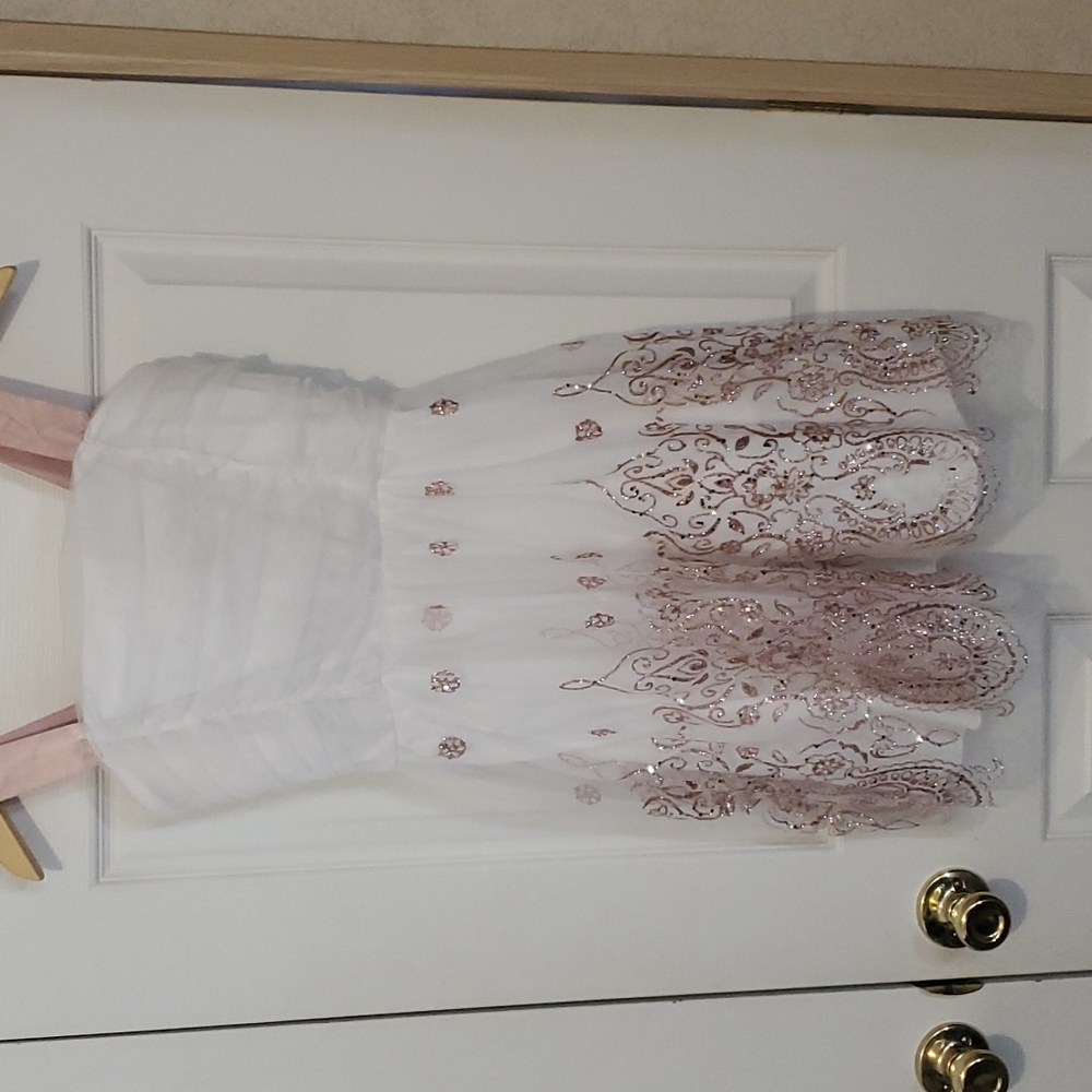 Deb XL white & pink dress with glitter